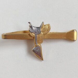 Vintage HICKOK USA Signed Gold Silver Tone Saddle Tie Clip Western Cowboy Horse